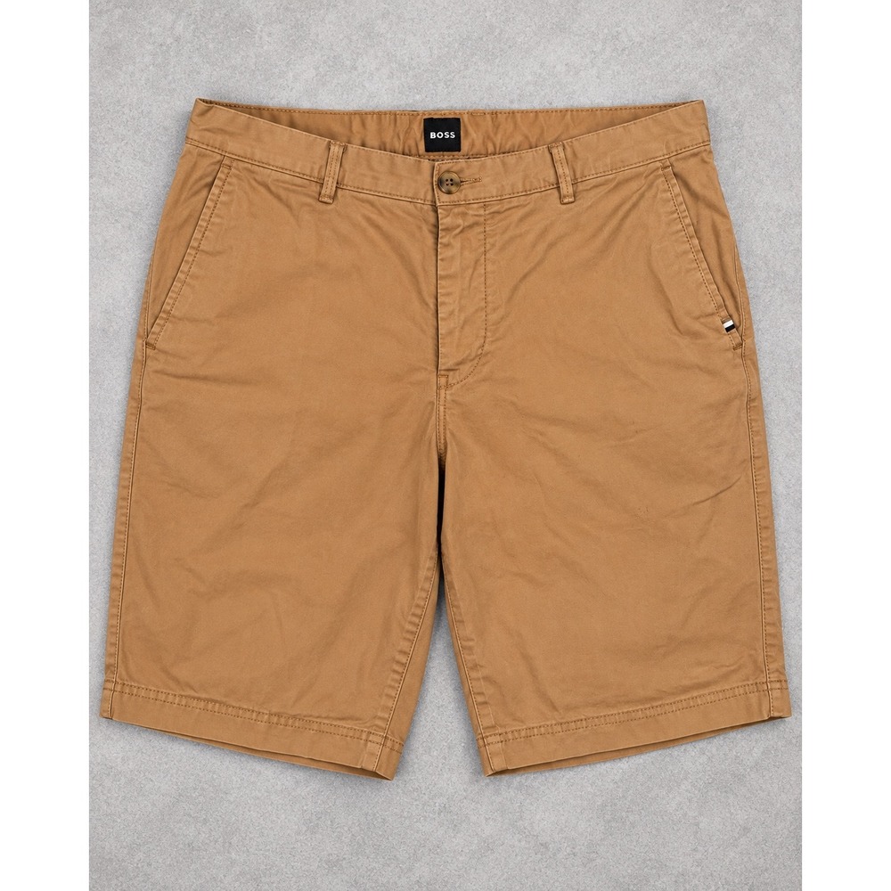 Hugo Boss Slice Slim Fit Chino Shorts Mens 34R Tan Brown Cotton Blend Casual